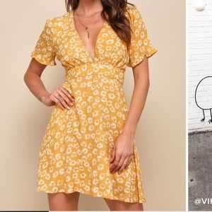Garden Explorer Mustard Yellow Floral Print Mini Dress